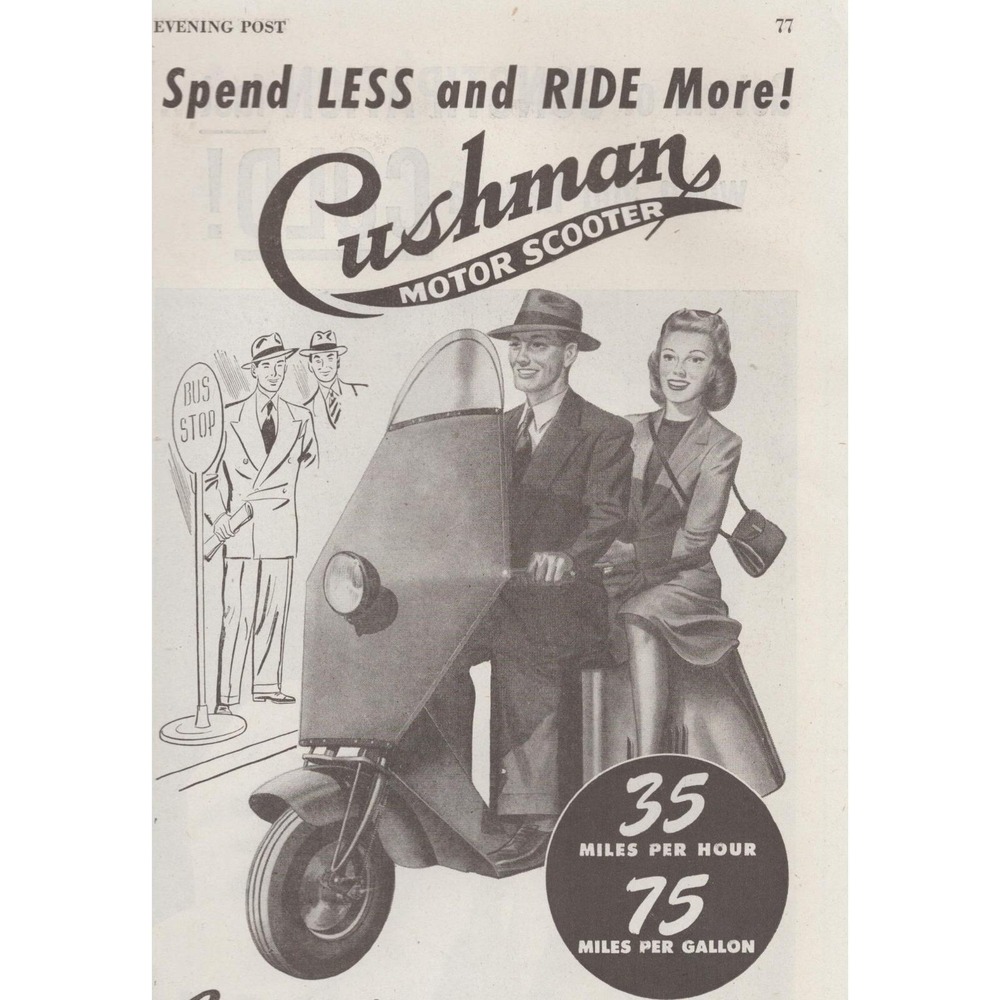 Vintage 1947 Cushman Motor Scooter Print Ad Lincoln Nebraska Package Kar